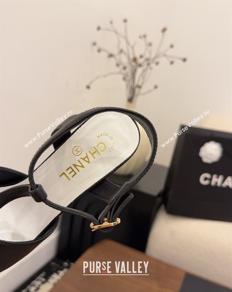 Chanel Calfskin Leather Heel Sandals with T Strap Black 2026 G47030 (MD-260309065)