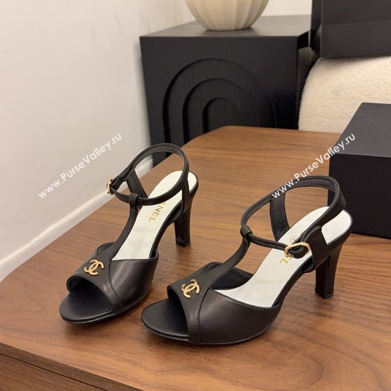 Chanel Calfskin Leather Heel Sandals with T Strap Black 2026 G47030 (MD-260309065)
