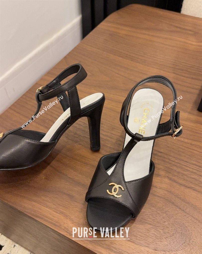 Chanel Calfskin Leather Heel Sandals with T Strap Black 2026 G47030 (MD-260309065)