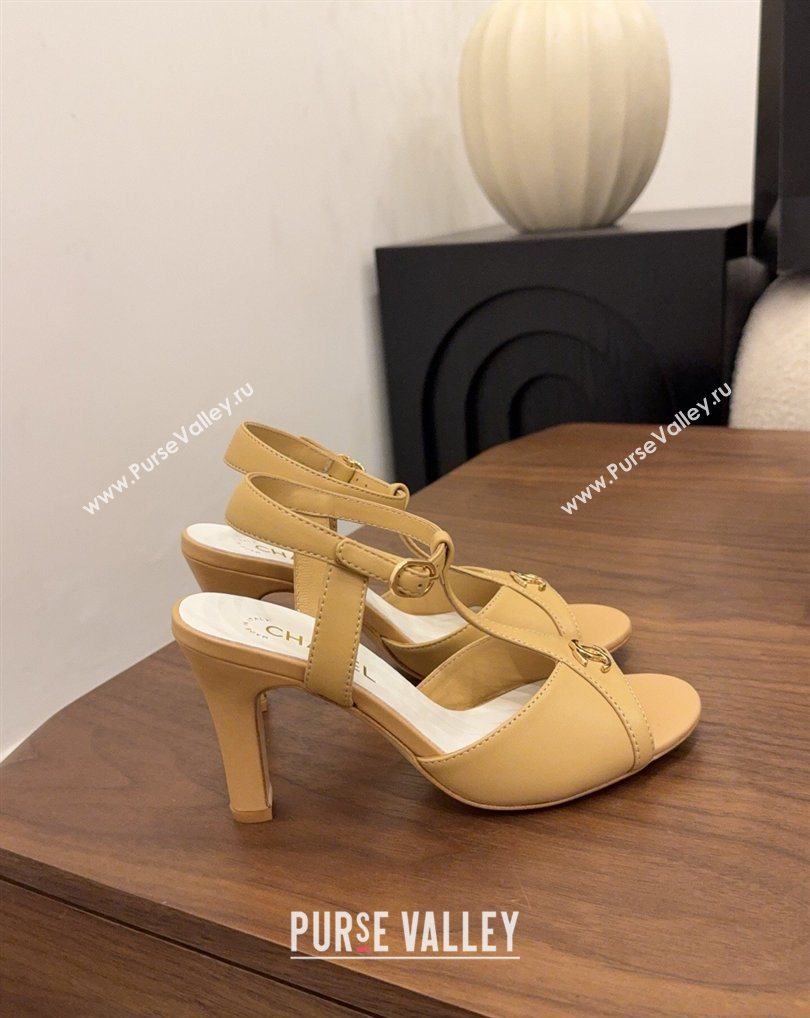 Chanel Calfskin Leather Heel Sandals with T Strap Beige 2026 G47030 (MD-260309066)