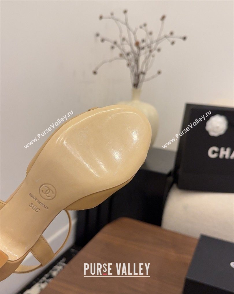 Chanel Calfskin Leather Heel Sandals with T Strap Beige 2026 G47030 (MD-260309066)