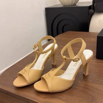 Chanel Calfskin Leather Heel Sandals with T Strap Beige 2026 G47030 (MD-260309066)