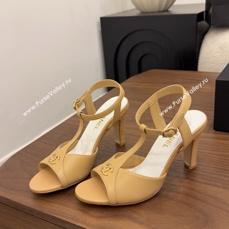 Chanel Calfskin Leather Heel Sandals with T Strap Beige 2026 G47030 (MD-260309066)