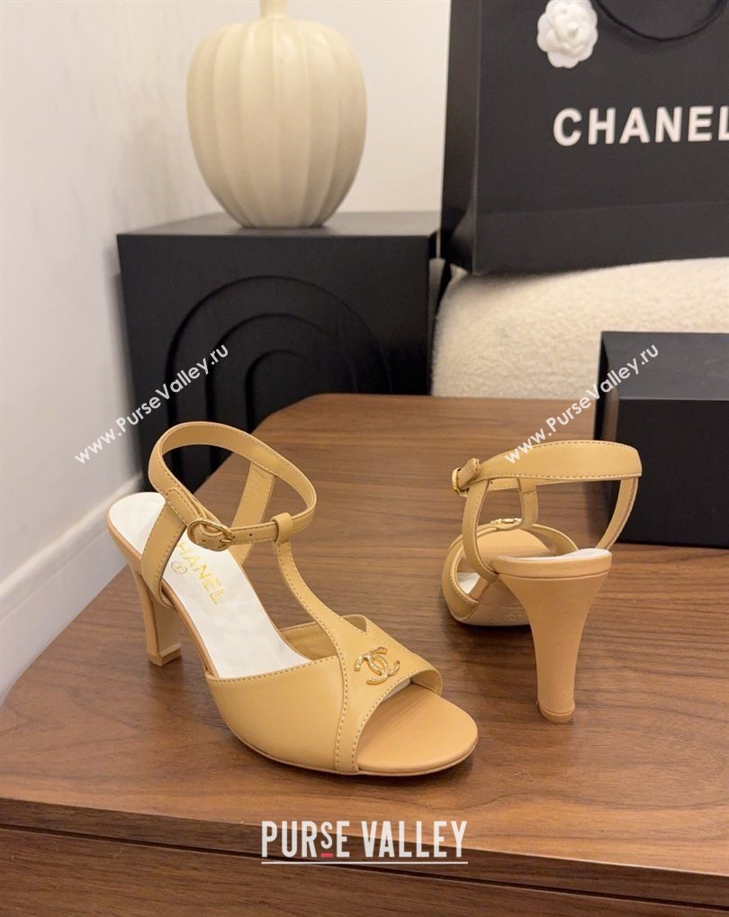 Chanel Calfskin Leather Heel Sandals with T Strap Beige 2026 G47030 (MD-260309066)