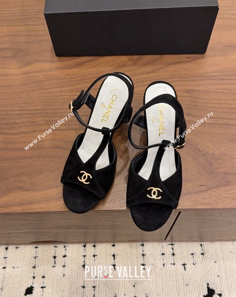 Chanel Suede Heel Sandals with T Strap Black 2026 G47030 (MD-260309068)