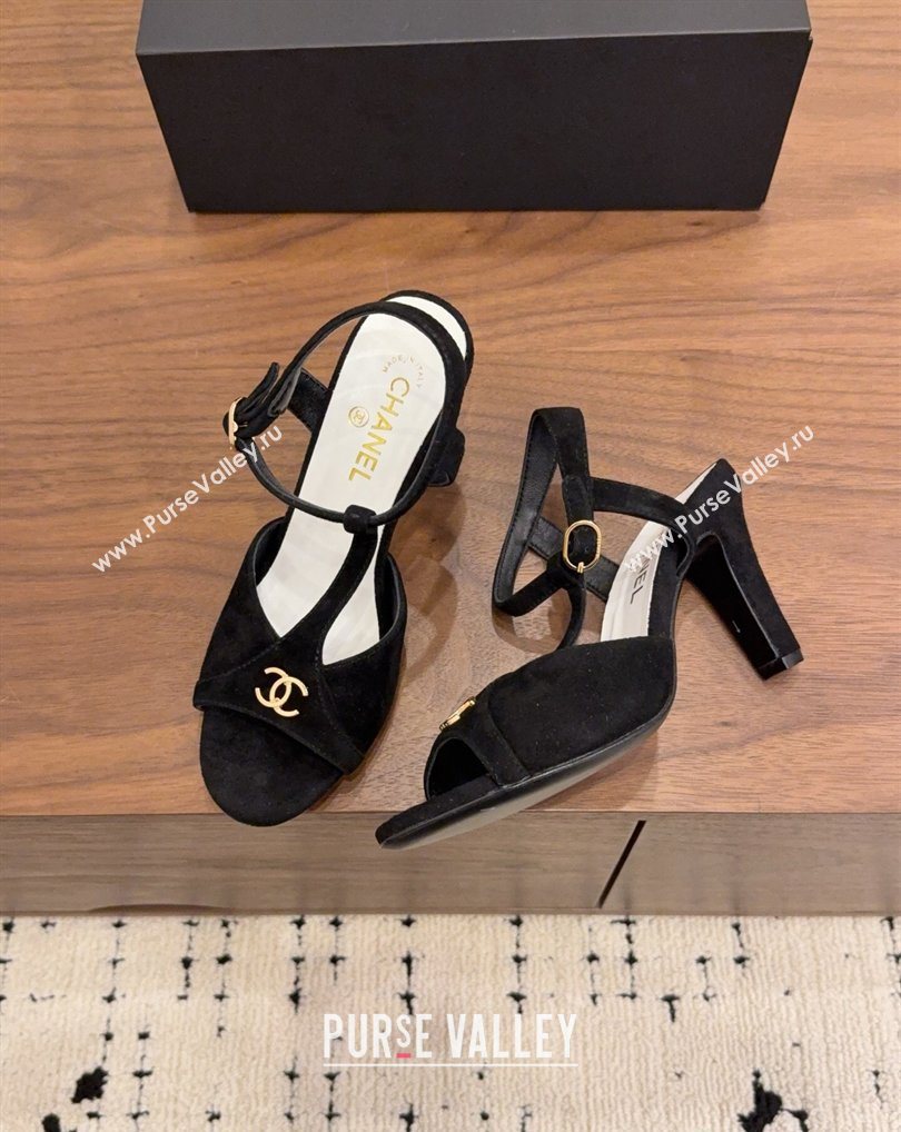 Chanel Suede Heel Sandals with T Strap Black 2026 G47030 (MD-260309068)