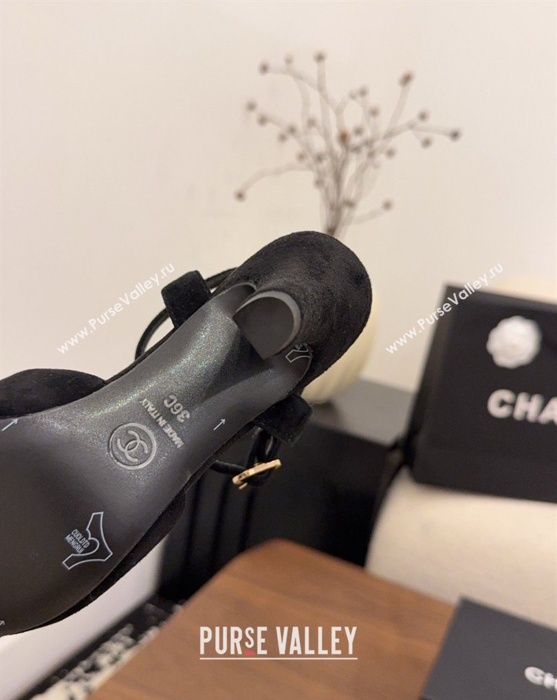 Chanel Suede Heel Sandals with T Strap Black 2026 G47030 (MD-260309068)