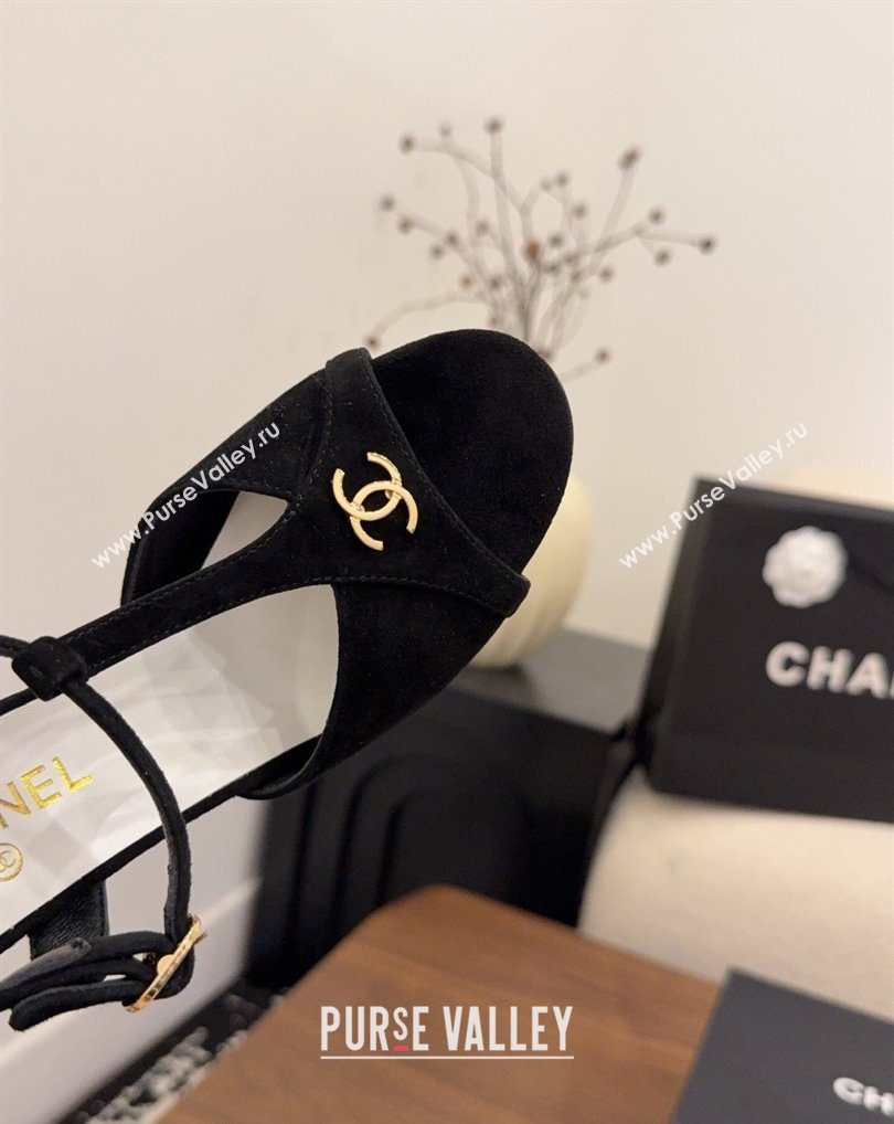 Chanel Suede Heel Sandals with T Strap Black 2026 G47030 (MD-260309068)