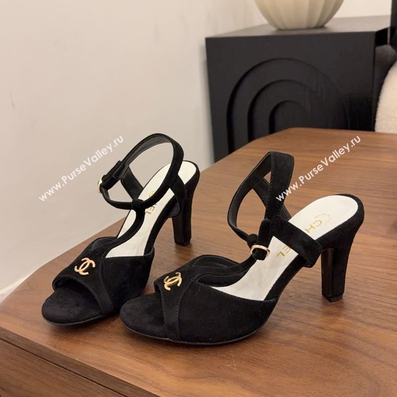 Chanel Suede Heel Sandals with T Strap Black 2026 G47030 (MD-260309068)
