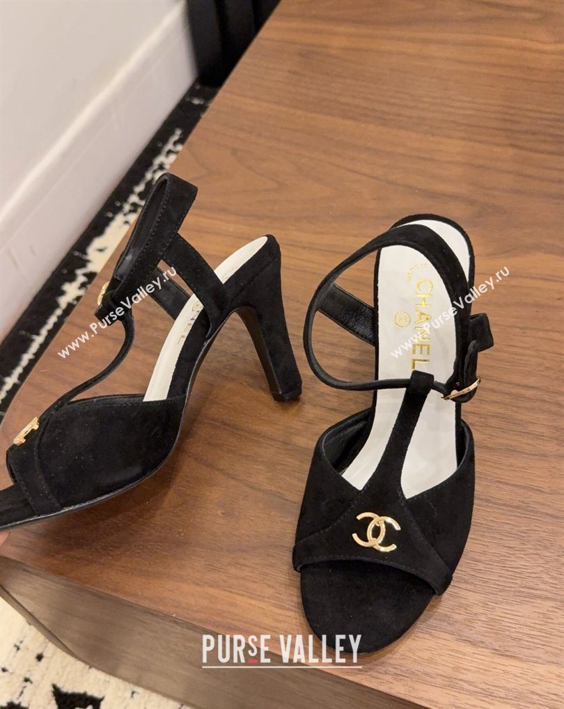 Chanel Suede Heel Sandals with T Strap Black 2026 G47030 (MD-260309068)