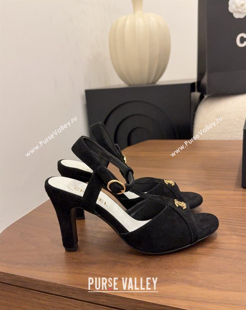 Chanel Suede Heel Sandals with T Strap Black 2026 G47030 (MD-260309068)