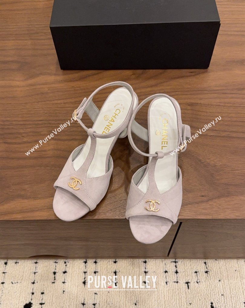 Chanel Suede Heel Sandals with T Strap Grey 2026 G47030 (MD-260309069)