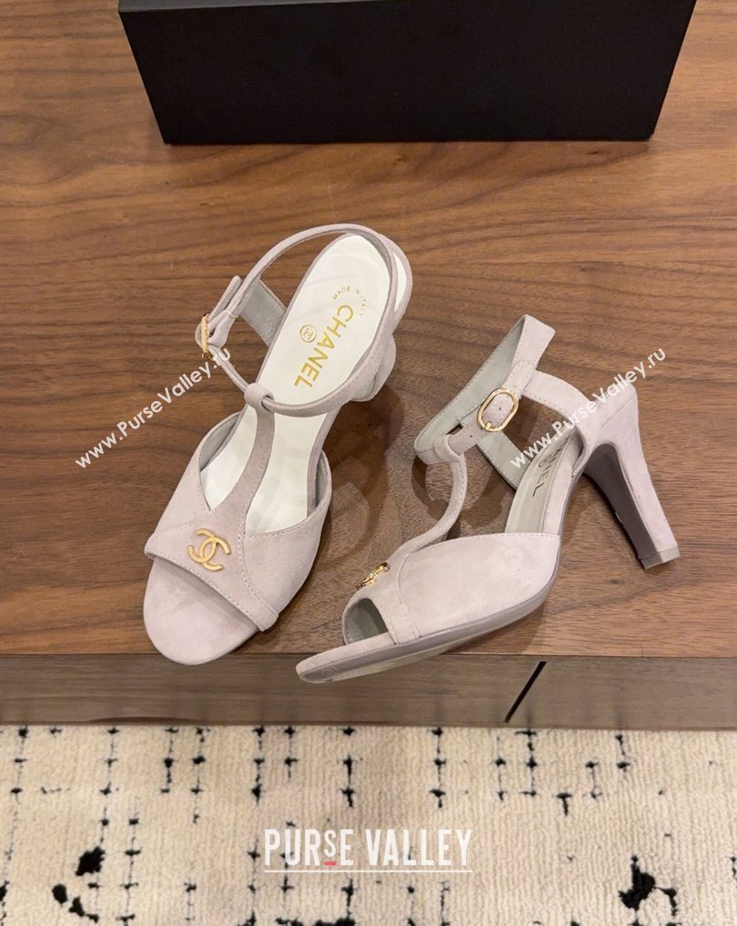 Chanel Suede Heel Sandals with T Strap Grey 2026 G47030 (MD-260309069)