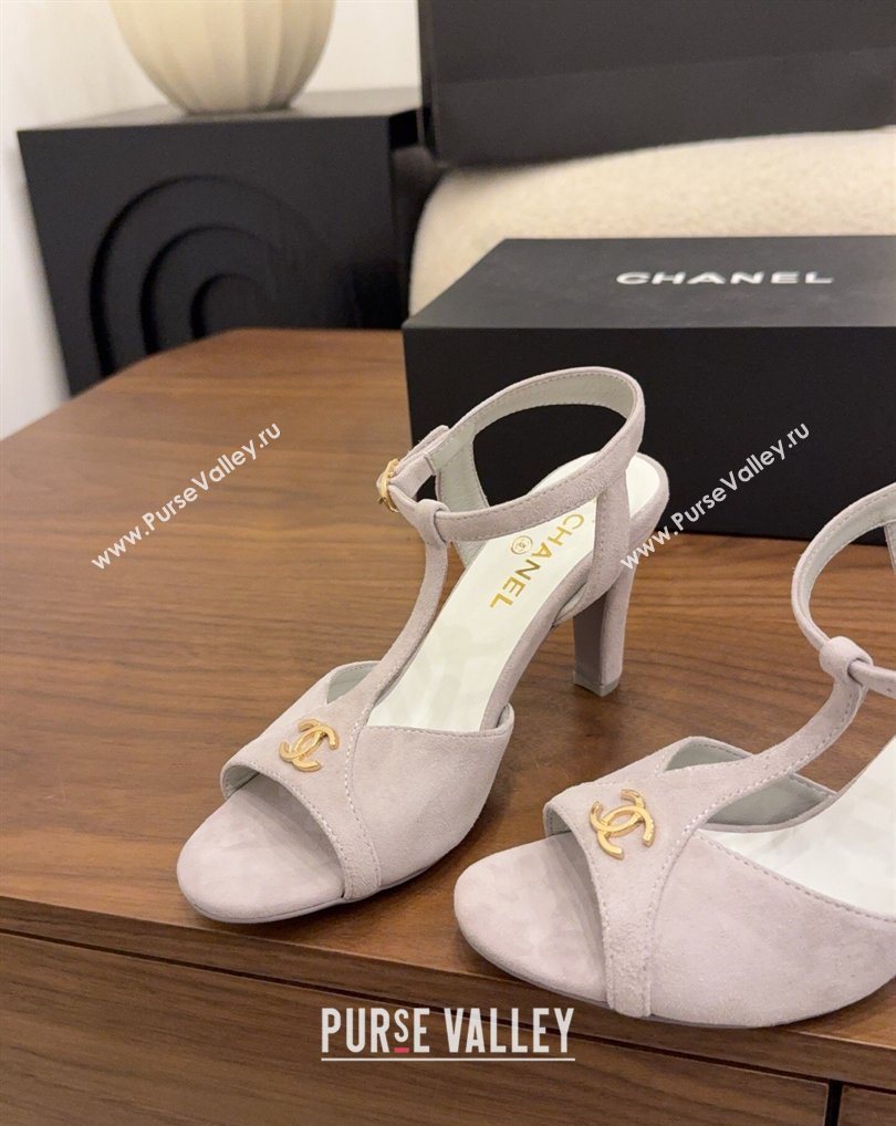 Chanel Suede Heel Sandals with T Strap Grey 2026 G47030 (MD-260309069)