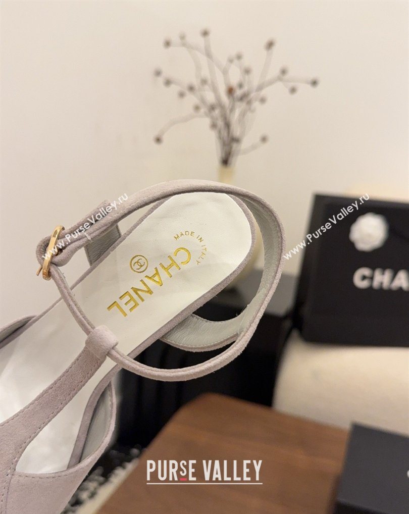 Chanel Suede Heel Sandals with T Strap Grey 2026 G47030 (MD-260309069)