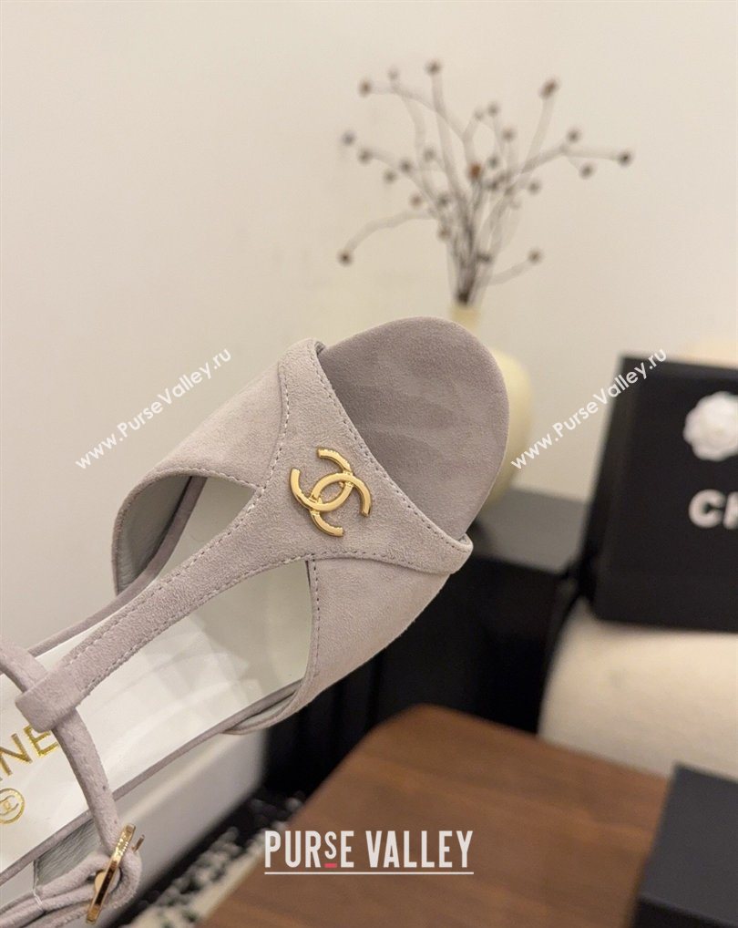 Chanel Suede Heel Sandals with T Strap Grey 2026 G47030 (MD-260309069)