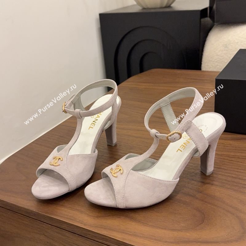 Chanel Suede Heel Sandals with T Strap Grey 2026 G47030 (MD-260309069)