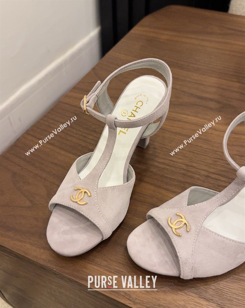 Chanel Suede Heel Sandals with T Strap Grey 2026 G47030 (MD-260309069)