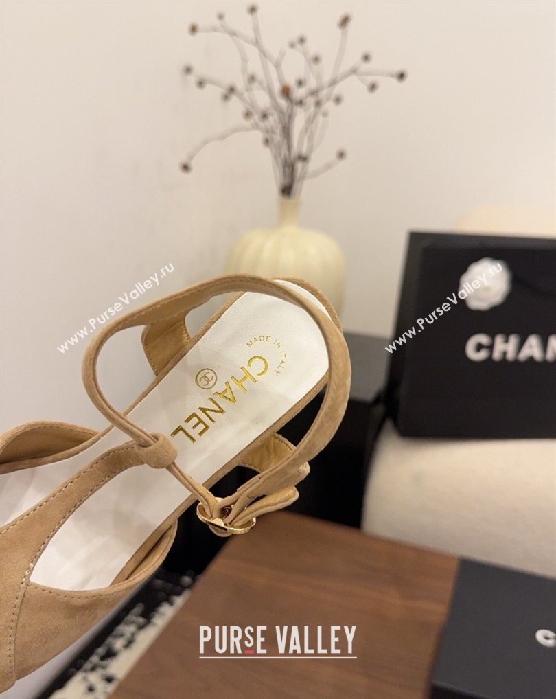 Chanel Suede Heel Sandals with T Strap Beige 2026 G47030 (MD-260309070)