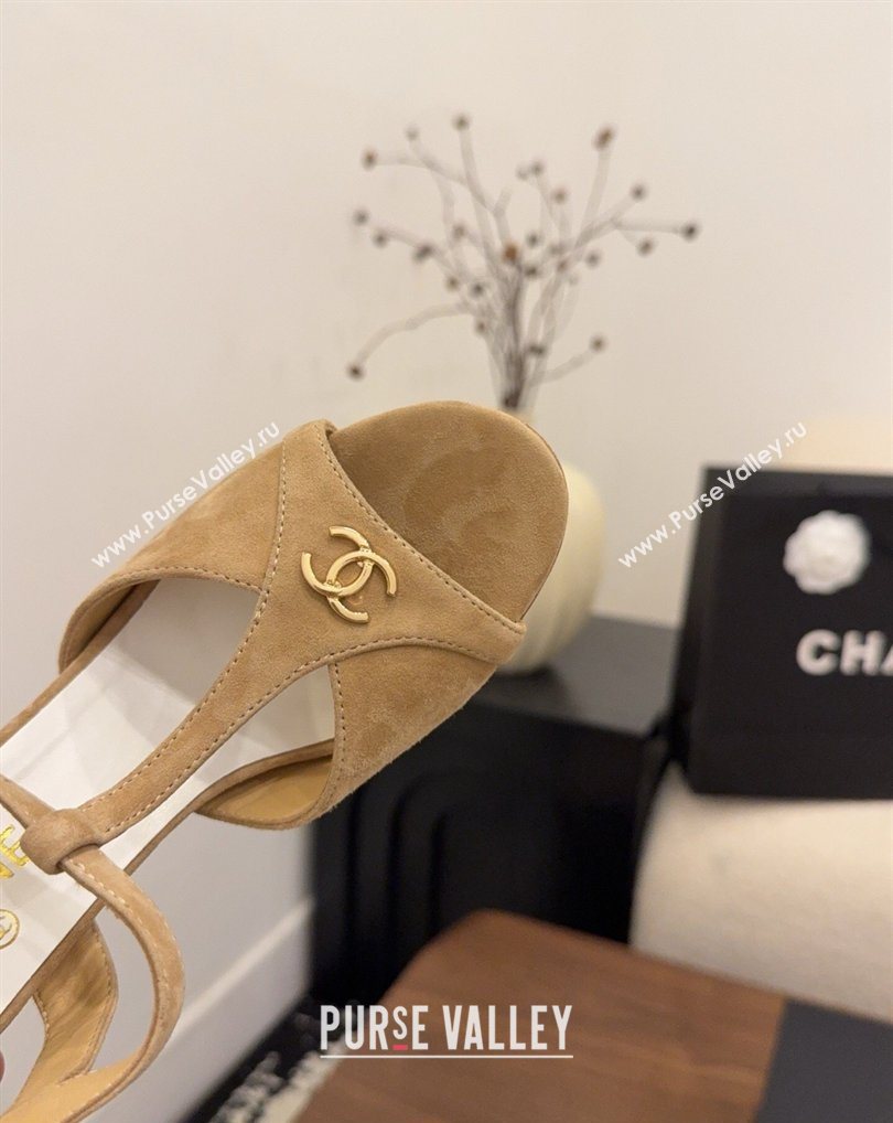 Chanel Suede Heel Sandals with T Strap Beige 2026 G47030 (MD-260309070)