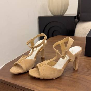 Chanel Suede Heel Sandals with T Strap Beige 2026 G47030 (MD-260309070)