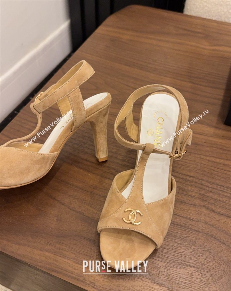 Chanel Suede Heel Sandals with T Strap Beige 2026 G47030 (MD-260309070)