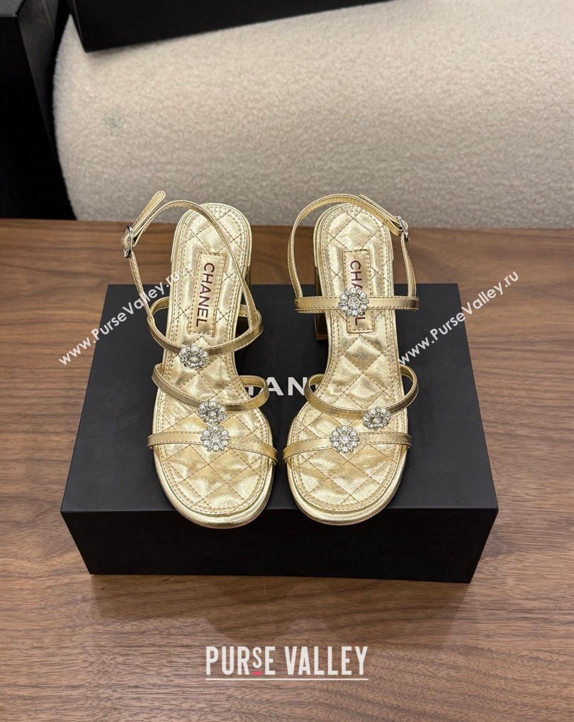 Chanel Lambskin Leather Heel Strap Sandals 9cm with Bloom Gold 2026 G46964 (MD-260309071)