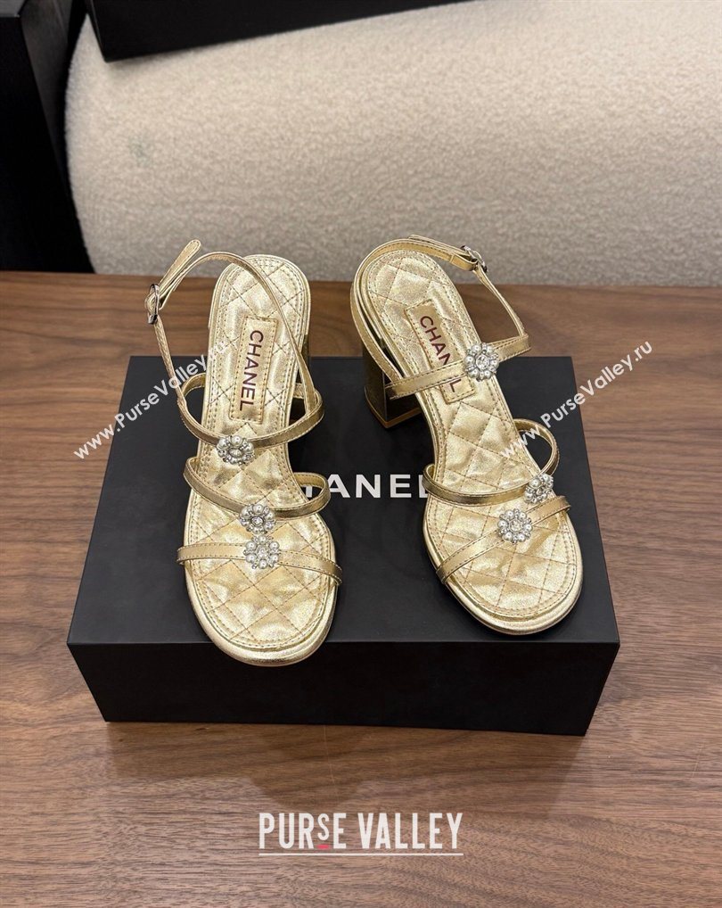 Chanel Lambskin Leather Heel Strap Sandals 9cm with Bloom Gold 2026 G46964 (MD-260309071)