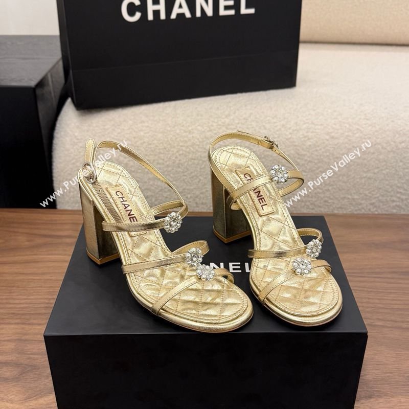 Chanel Lambskin Leather Heel Strap Sandals 9cm with Bloom Gold 2026 G46964 (MD-260309071)