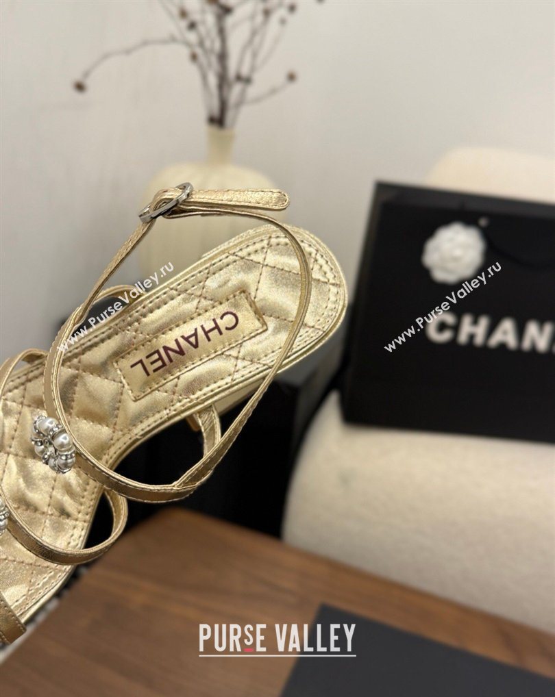Chanel Lambskin Leather Heel Strap Sandals 9cm with Bloom Gold 2026 G46964 (MD-260309071)