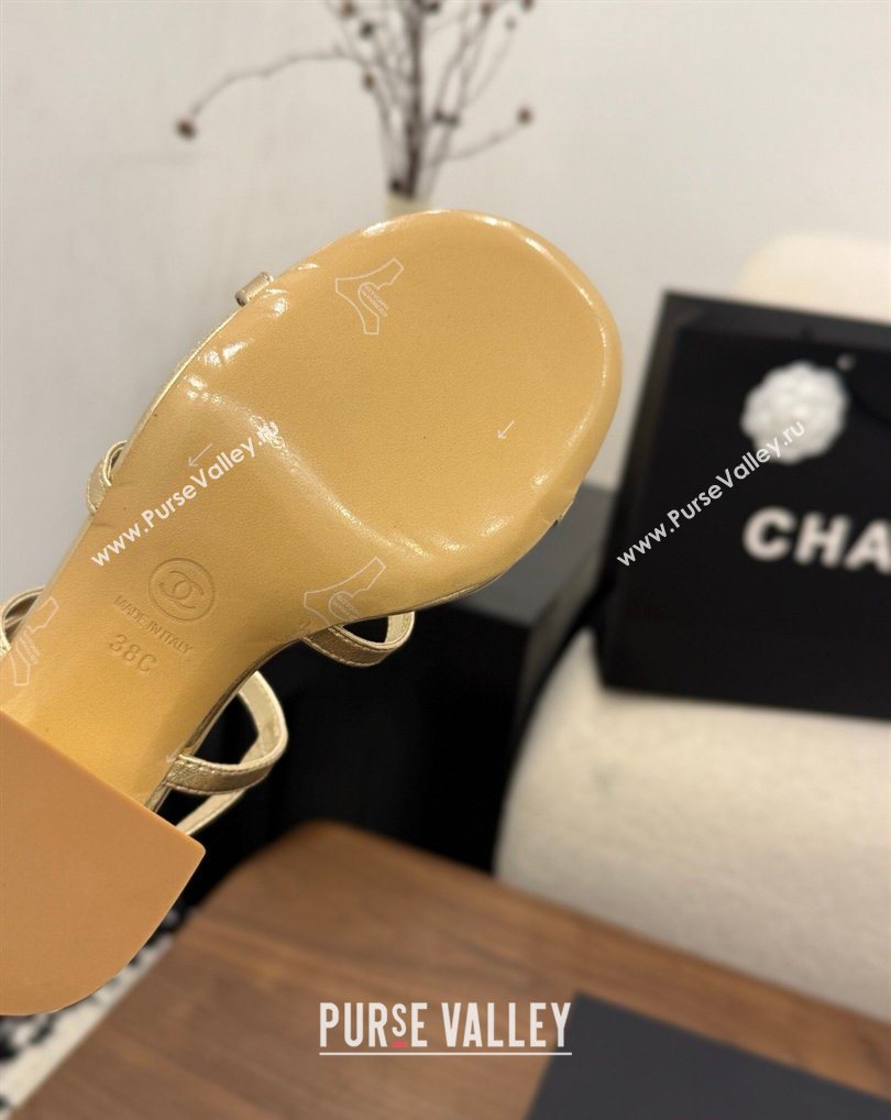 Chanel Lambskin Leather Heel Strap Sandals 9cm with Bloom Gold 2026 G46964 (MD-260309071)