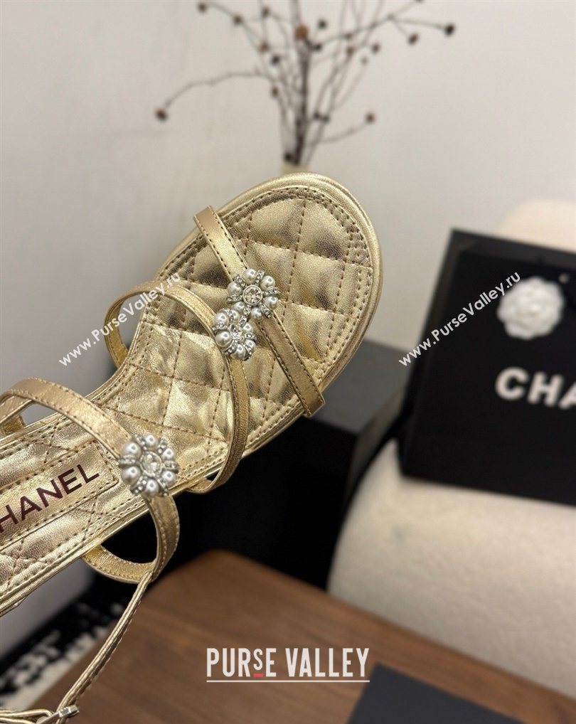 Chanel Lambskin Leather Heel Strap Sandals 9cm with Bloom Gold 2026 G46964 (MD-260309071)