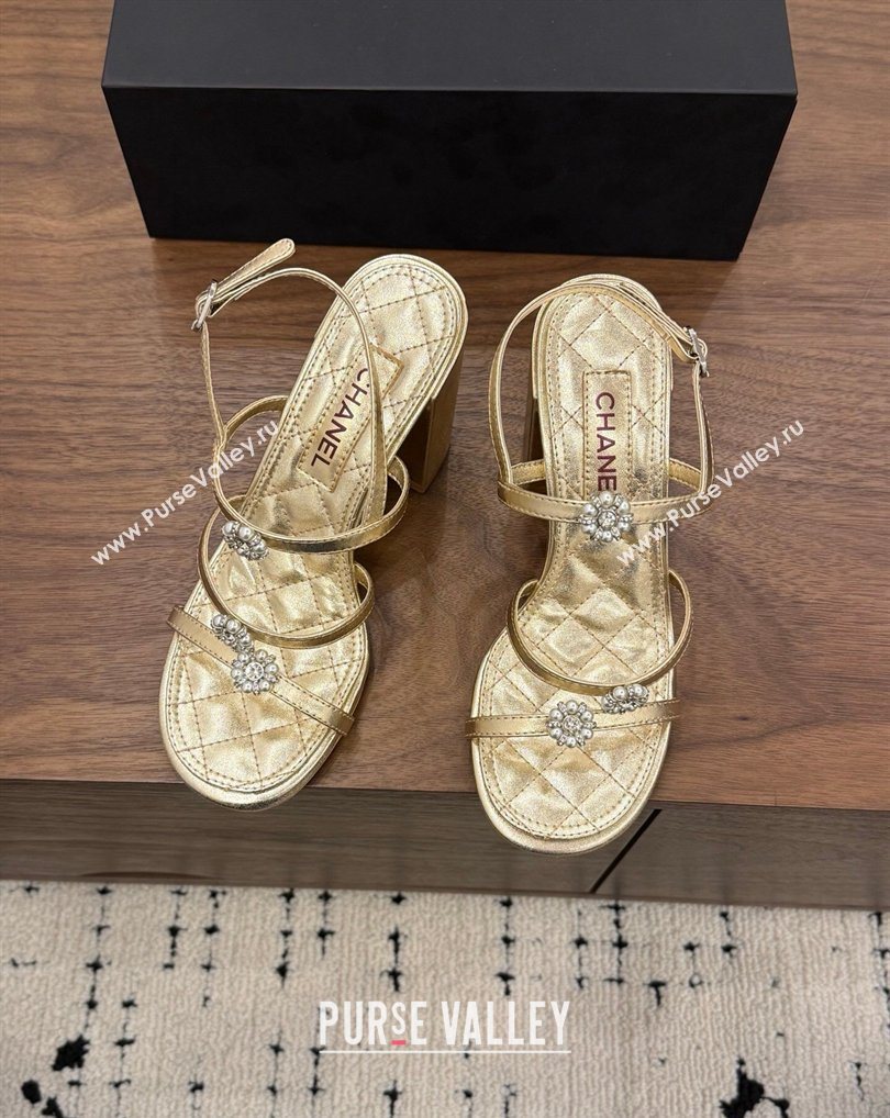 Chanel Lambskin Leather Heel Strap Sandals 9cm with Bloom Gold 2026 G46964 (MD-260309071)