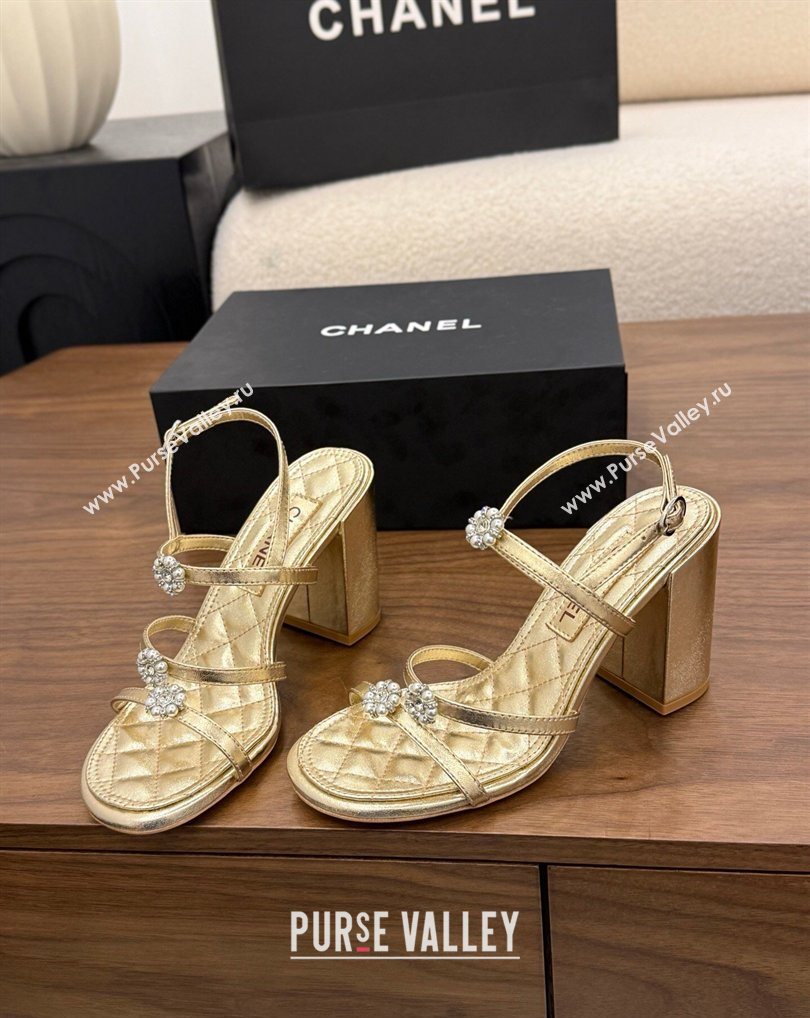 Chanel Lambskin Leather Heel Strap Sandals 9cm with Bloom Gold 2026 G46964 (MD-260309071)
