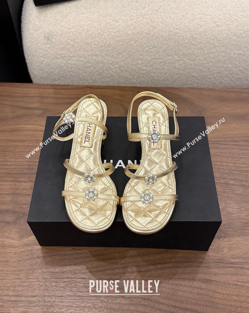 Chanel Lambskin Leather Low Heel Strap Sandals with Bloom Gold 2026 G46964 (MD-260309072)