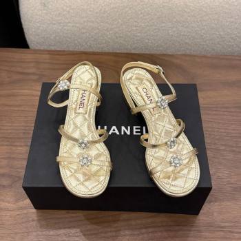 Chanel Lambskin Leather Low Heel Strap Sandals with Bloom Gold 2026 G46964 (MD-260309072)