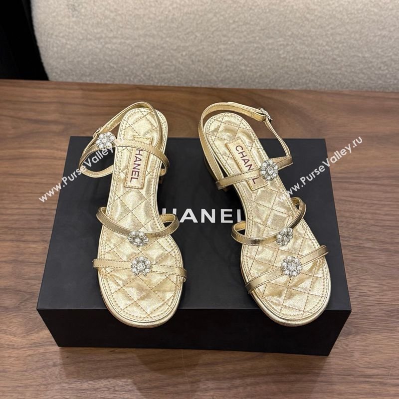 Chanel Lambskin Leather Low Heel Strap Sandals with Bloom Gold 2026 G46964 (MD-260309072)