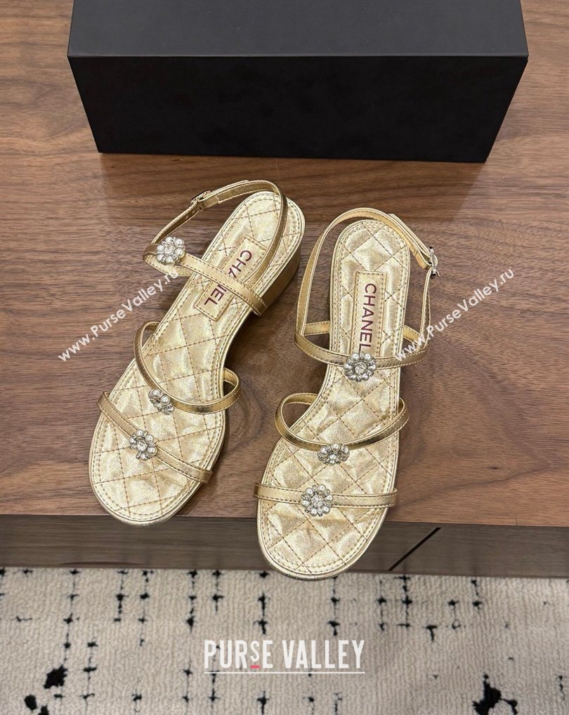 Chanel Lambskin Leather Low Heel Strap Sandals with Bloom Gold 2026 G46964 (MD-260309072)