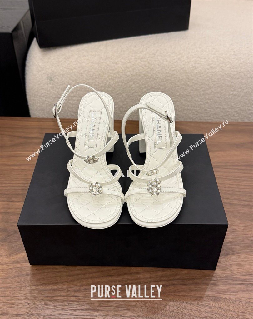 Chanel Lambskin Leather Heel Strap Sandals 9cm with Bloom White 2026 G46964 (MD-260309073)