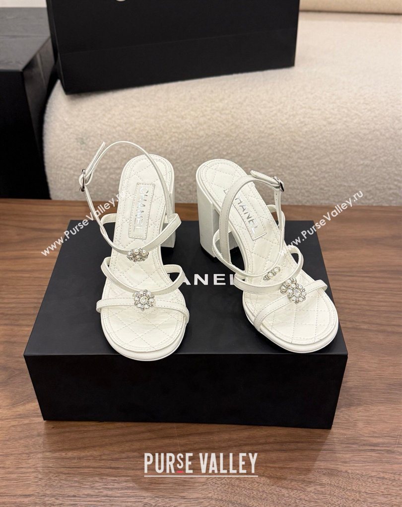 Chanel Lambskin Leather Heel Strap Sandals 9cm with Bloom White 2026 G46964 (MD-260309073)