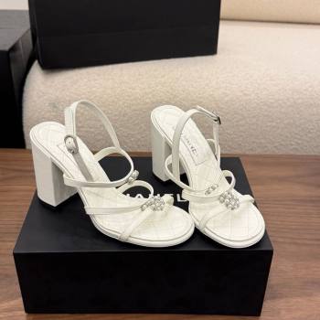 Chanel Lambskin Leather Heel Strap Sandals 9cm with Bloom White 2026 G46964 (MD-260309073)