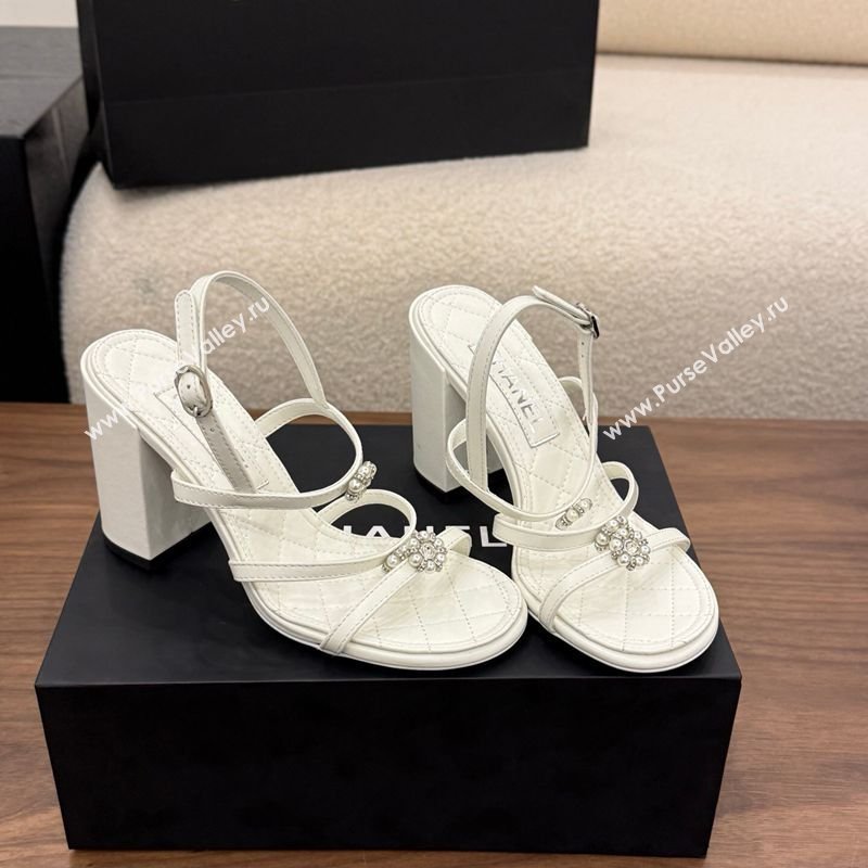 Chanel Lambskin Leather Heel Strap Sandals 9cm with Bloom White 2026 G46964 (MD-260309073)