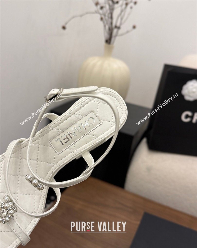 Chanel Lambskin Leather Heel Strap Sandals 9cm with Bloom White 2026 G46964 (MD-260309073)
