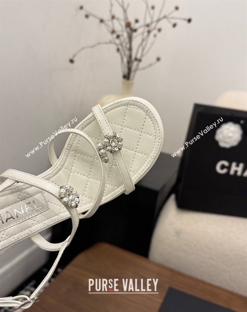Chanel Lambskin Leather Heel Strap Sandals 9cm with Bloom White 2026 G46964 (MD-260309073)