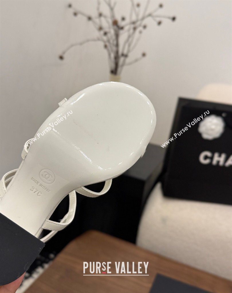 Chanel Lambskin Leather Heel Strap Sandals 9cm with Bloom White 2026 G46964 (MD-260309073)