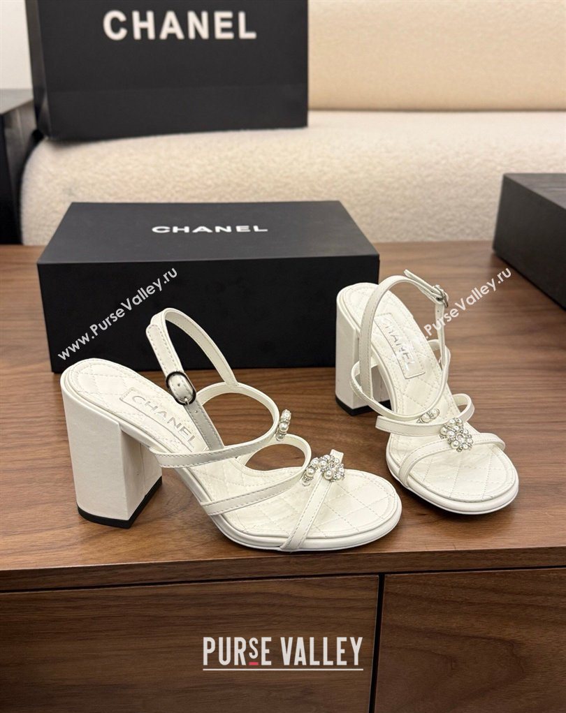 Chanel Lambskin Leather Heel Strap Sandals 9cm with Bloom White 2026 G46964 (MD-260309073)