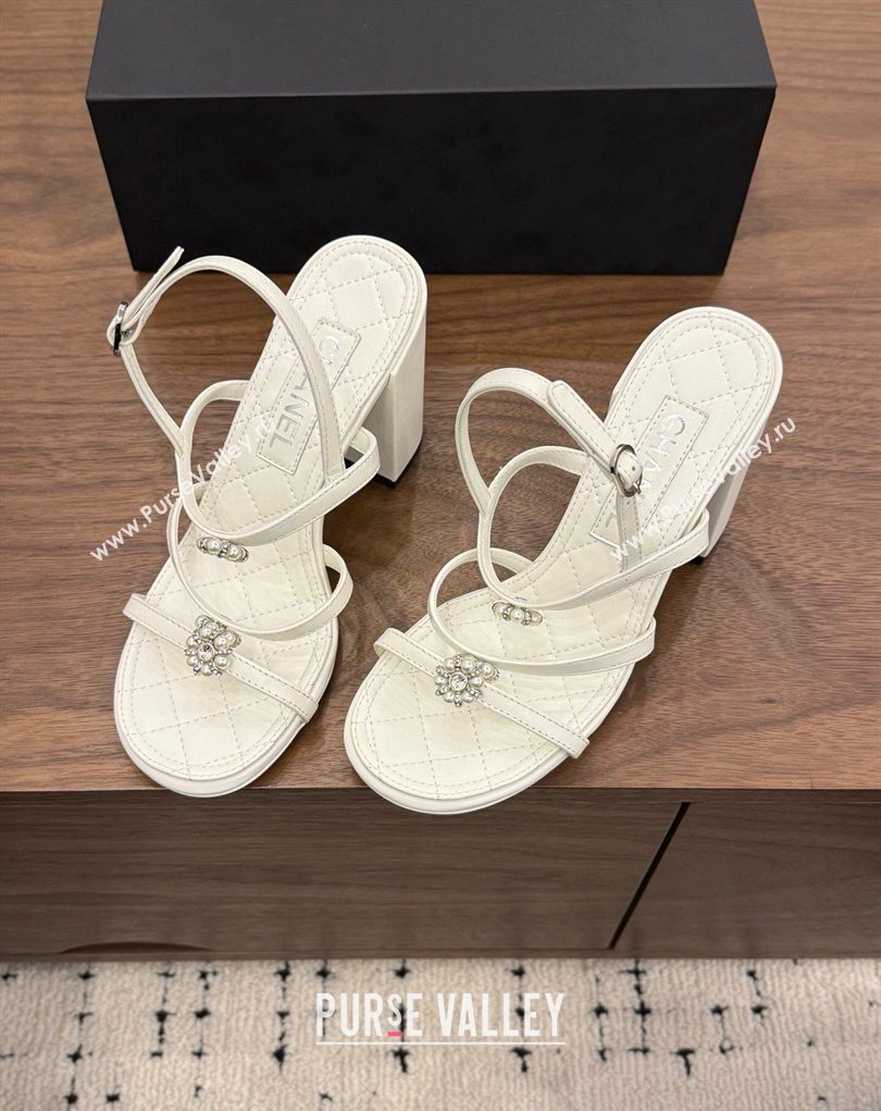 Chanel Lambskin Leather Heel Strap Sandals 9cm with Bloom White 2026 G46964 (MD-260309073)