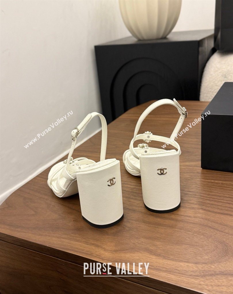 Chanel Lambskin Leather Heel Strap Sandals 9cm with Bloom White 2026 G46964 (MD-260309073)