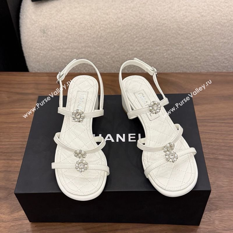 Chanel Lambskin Leather Low Heel Strap Sandals with Bloom White 2026 G46964 (MD-260309074)