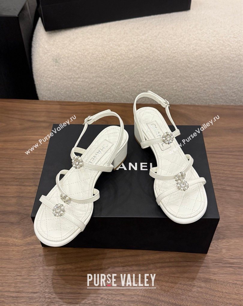 Chanel Lambskin Leather Low Heel Strap Sandals with Bloom White 2026 G46964 (MD-260309074)